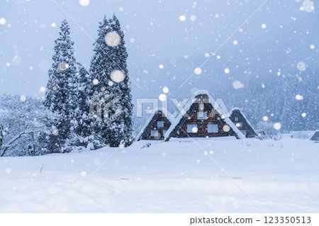 《岐阜縣》積雪的白川鄉/冬季合掌祖村 123350513