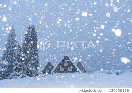 《岐阜縣》積雪的白川鄉/冬季合掌祖村 123350516