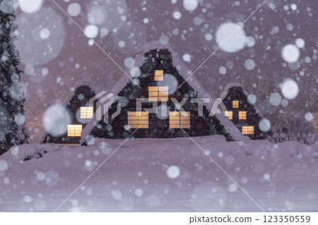 《岐阜縣》積雪的白川鄉/冬季合掌祖村 123350559