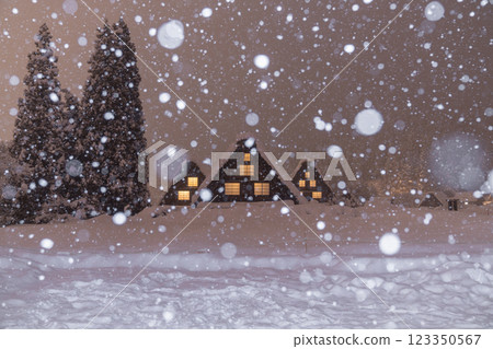 《岐阜縣》積雪的白川鄉/冬季合掌祖村 123350567