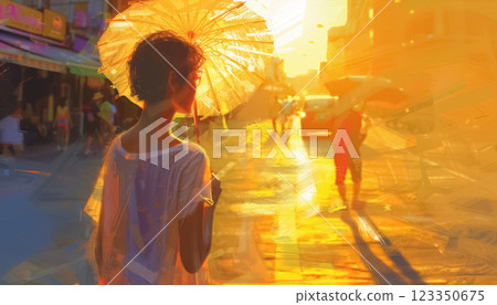 extreme heat wave covering city, people suffering from hot weather and high temperature, climate change and global warming impact concept 123350675