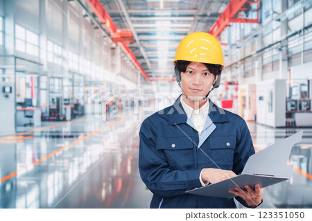 Young male staff working in a cutting-edge factory Young male staff working in a cutting-edge factory 123351050