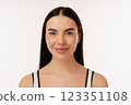Natural Smiling Expression Portrait on a Bright White Background 123351108