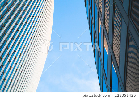 Skyscrapers showcasing their elegant architectural design 123351429