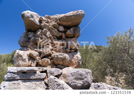 Ruined Ancient Roman Delikkemer aqueduct bridge at Lycian way 123351539
