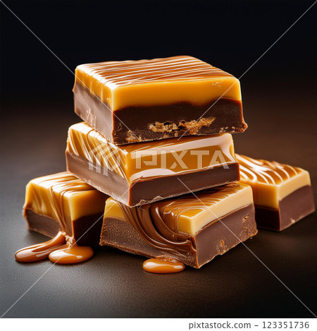 Irresistible Stack of Caramel Chocolate Bars 123351736
