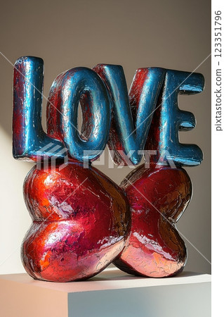Colorful sculpture displaying the word love in vibrant hues 123351796