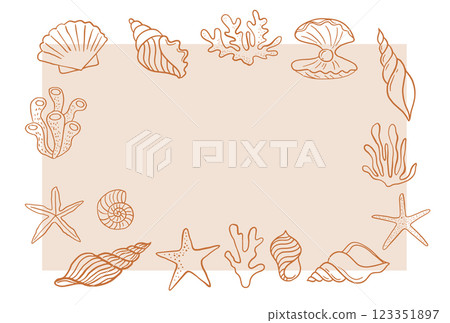 Boho hand drawn sea, ocean, sun, seashell and palm design illustrations, icons, pattern, minimalist 123351897