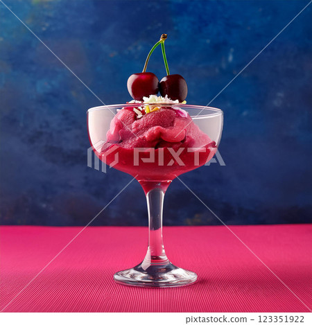 Vibrant Sorbet with Cherries in Glass 123351922