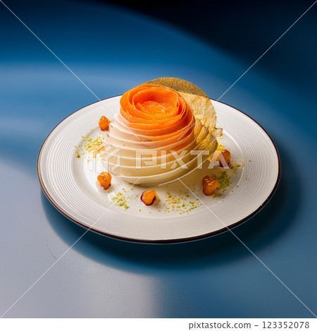 Elegant Mousse Dessert on Pristine White Plate Elegant Mousse Dessert on Pristine White Plate 123352078