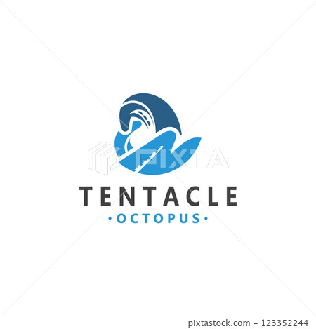 Octopus tentacle logo image design ocean animal vintage illustration template 123352244