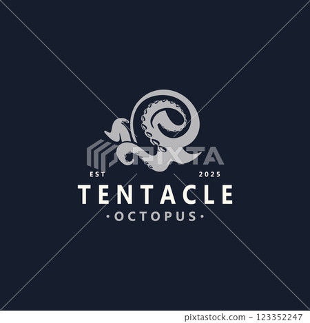 Octopus tentacle logo image design ocean animal vintage illustration template 123352247