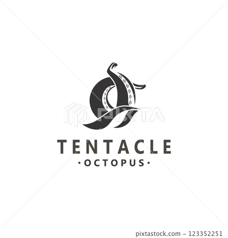 Octopus tentacle logo image design ocean animal vintage illustration template 123352251