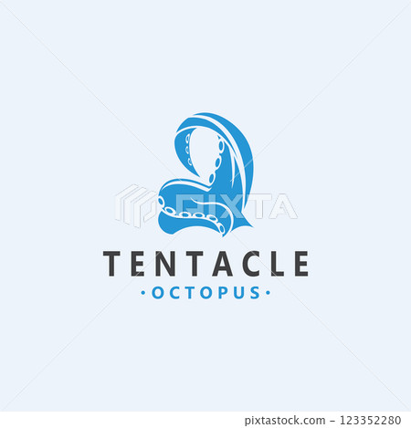 Octopus tentacle logo image design ocean animal vintage illustration template 123352280
