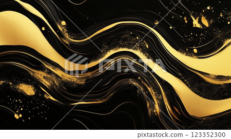 Gold abstract, wave, vector, black background 123352300