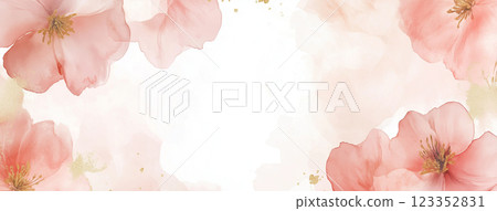 Elegant Watercolor Floral Frame with Pink Blossoms and Gold Accents 123352831