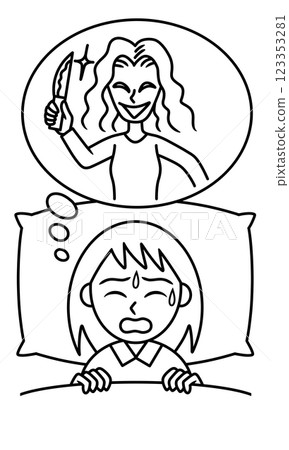 一位年輕女子做惡夢的線條畫 一位年輕女子做惡夢的線條畫 123353281
