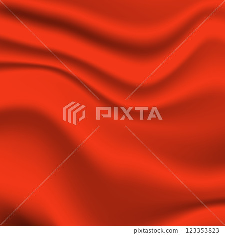 Silk red background. Abstract vector pattern with copy space. Liquid wave texture, smooth drapery wallpaper. Wedding fabric, satin. Wavy design for banner, card, postcard, backdrop 123353823