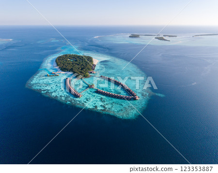 Aerial views of Gaafu Dhaalu Atoll Maguhdhuvaa Island, Maldives 123353887