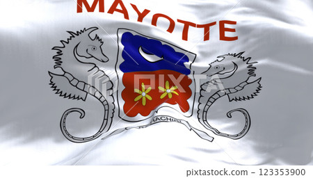 Close-up of Mayotte flag waving in the wind 123353900