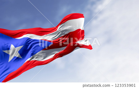 Close-up of Puerto Rico national flag waving in the wind 123353901