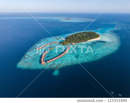 Aerial views of Gaafu Dhaalu Atoll Maguhdhuvaa Island, Maldives 123353999