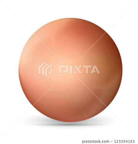 Glass pink ball or precious pearl. Glossy realistic ball, 3D abstract vector illustration highlighted on a white background. Big metal bubble with shadow 123354183