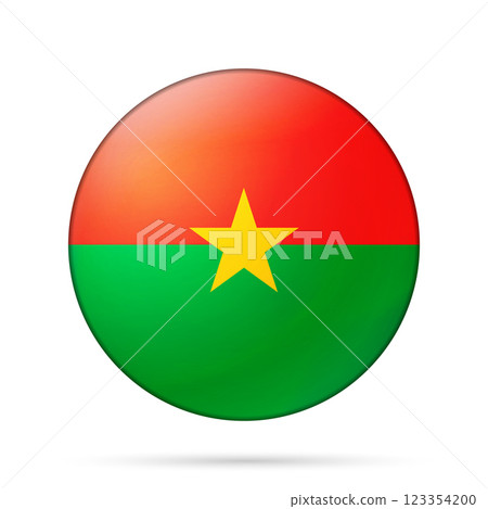 Glass light ball with flag of Burkina Faso. Round sphere, template icon. National symbol. Glossy realistic ball, 3D abstract vector illustration highlighted on a white background. Big bubble 123354200