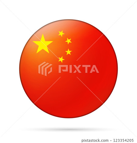 Glass light ball with flag of China. Round sphere, template icon. Chinese national symbol. Glossy realistic ball, 3D abstract vector illustration highlighted on a white background. Big bubble 123354205