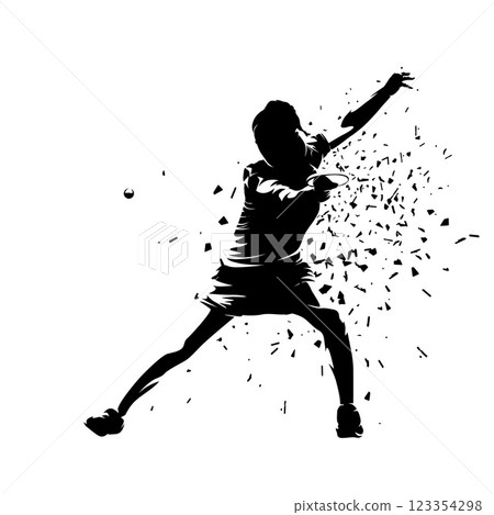 Table tennis female player, woman playing ping pong, isolated vector silhouette 123354298