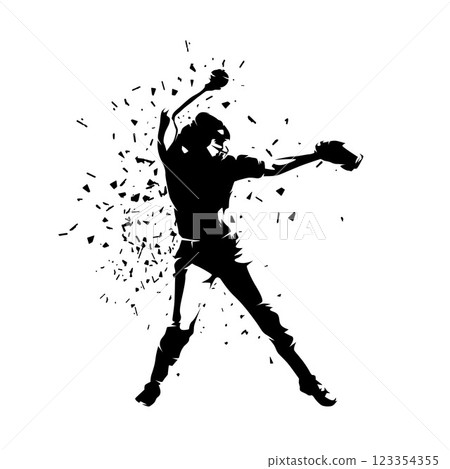 Woman playing softball, women's team sport, isolated vector silhouette. Dispersion effect 123354355