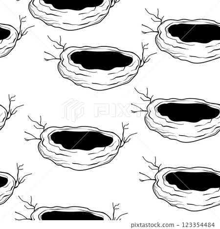 Spring seamless pattern with Bird nest with eggs. Easter hand drawn vector illustration, holiday design 123354484
