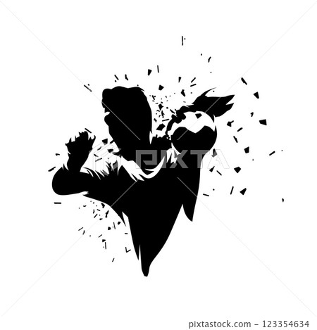 Handball player shooting ball, abstract isolated vector silhouette. Handball logo 123354634