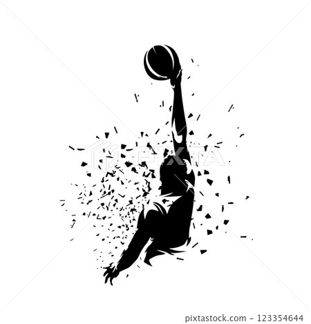 Basketball player shooting ball, abstract isolated vector silhouette. Basketball logo 123354644