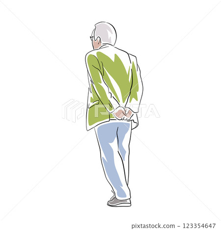 Pensioner, senior man walking, abstract isolated line art vector illustration. Dignified old age 123354647