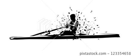 Rowing, distorted isolated vector silhouette, water sport athlete. Outdoor activities 123354658