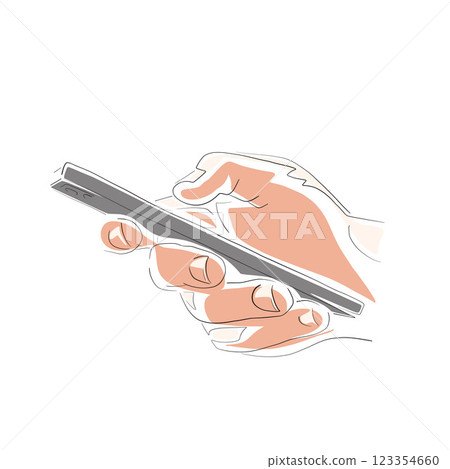 Smartphone in hand, isolated vector drawing illustration. Technology, digital communication. Close up of hand holding modern smart phone isolated on white 123354660