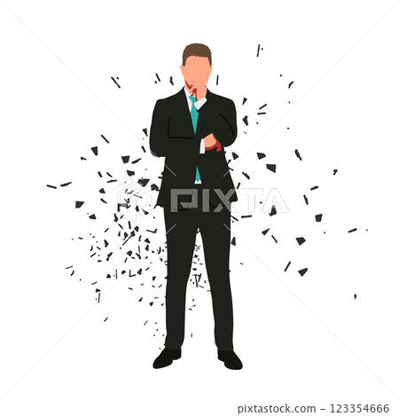 Businessman standing and thinking with folded arm, man in suit, isolated dispersed vector illustration, front view Businessman standing and thinking with folded arm, man in suit, isolated dispersed vector illustration, front view 123354666