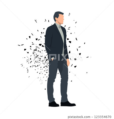 Business man standing with hand in pocket, businessman in dark suit, flat design isolated vector illustration 123354670