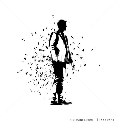Business man standing in suit, side view, profile. Isolated vector silhouette, ink drawing. Business people 123354673