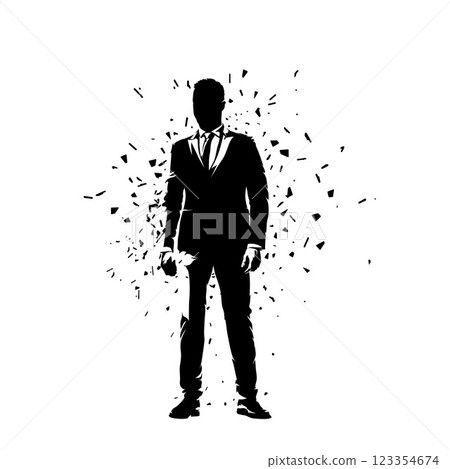 Business man standing in suit, front view, profile. Isolated vector silhouette, ink drawing. Business people 123354674
