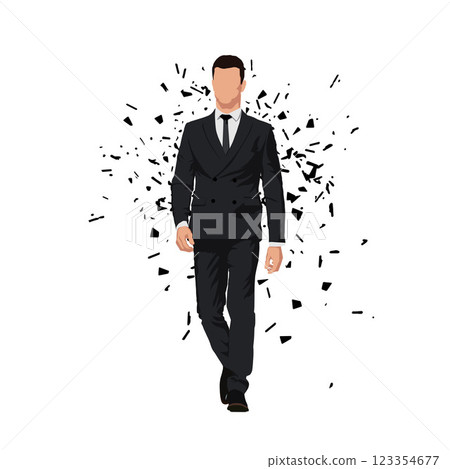 Businessman walking forward, isolated flat design vector illustration with distortion effect, front view 123354677