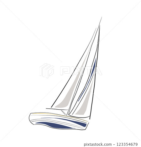 Yacht, regatta, sailing, line art isolated vector illustration, hand draw water sport 123354679