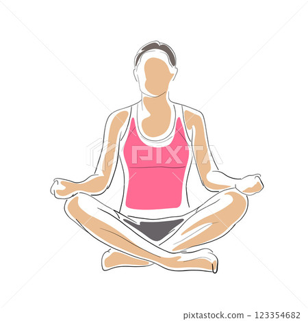 Yoga, woman practicing yoga, basic position. Isolated vector drawing illustration, 123354682