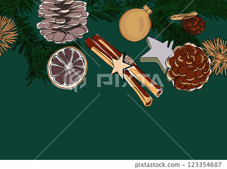 Christmas decoration, xmas background, vector drawing, illustration 123354687