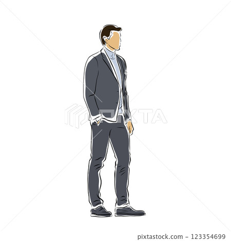 Business man standing, isolated vector drawing illustration of business person 123354699
