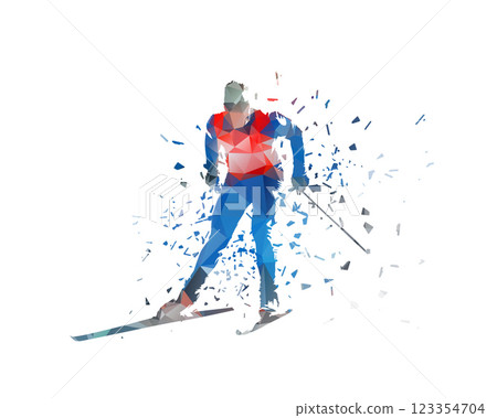 Cross country skiing, isolated low poly vector illustration, distortion effect Cross country skiing, isolated low poly vector illustration, distortion effect 123354704