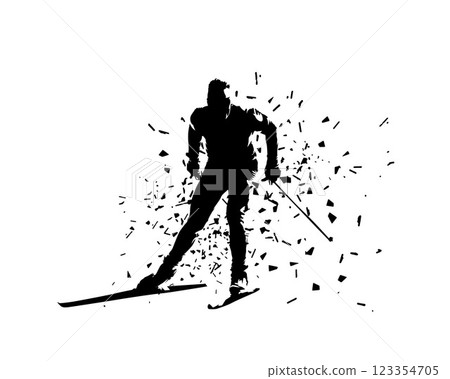 Cross country skiing, isolated vector silhouette, distortion effect 123354705