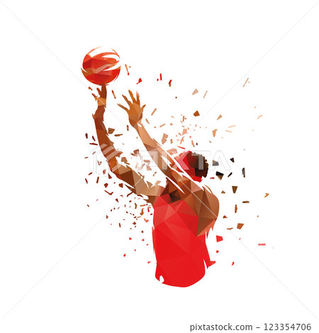 Basketball player shooting ball, jump shot. Abstract isolated low polygonal vector illustration, ink drawing 123354706