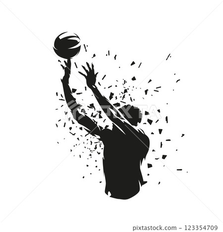 Basketball sport, basketball player shooting ball, jump shot. abstract isolated vector silhouette, ink drawing Basketball sport, basketball player shooting ball, jump shot. abstract isolated vector silhouette, ink drawing 123354709